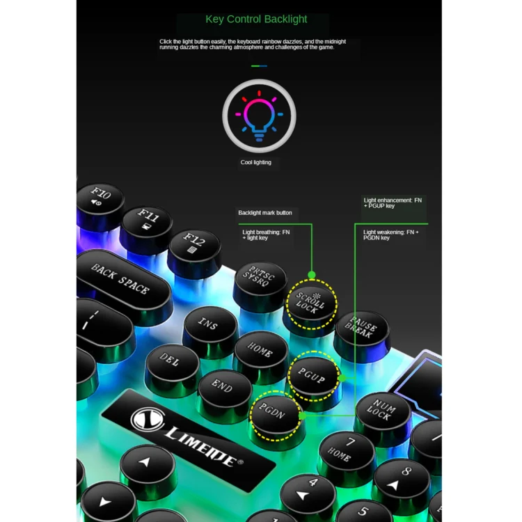 TX300 Mechanical Feel Backlight Punk Wired Keyboard Mouse Set (White) - Image 4
