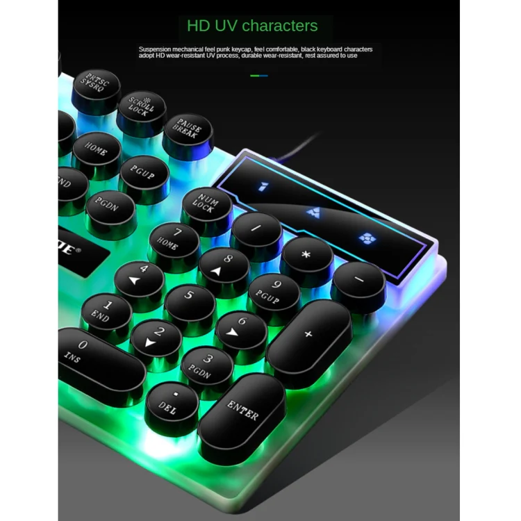TX300 Mechanical Feel Backlight Punk Wired Keyboard Mouse Set (White) - Image 5