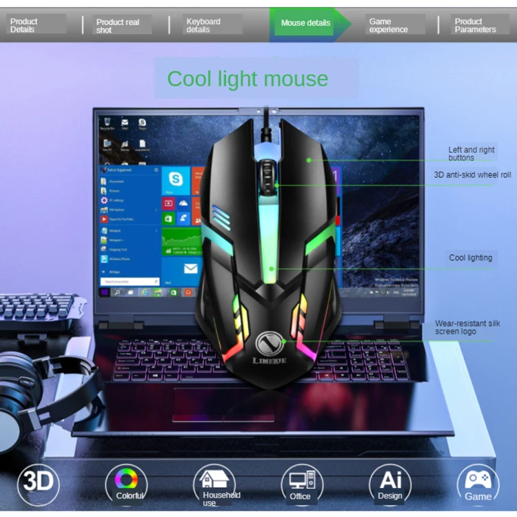 TX300 Mechanical Feel Backlight Punk Wired Keyboard Mouse Set (White) - Image 9