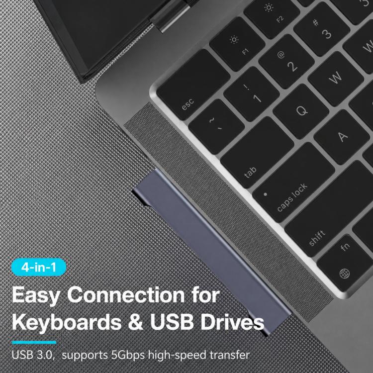 Type-C+USB 2.0 x 2+PD+USB 3.0 Side-Bend 4 In 1 Expander Splitter External HUB - Image 6