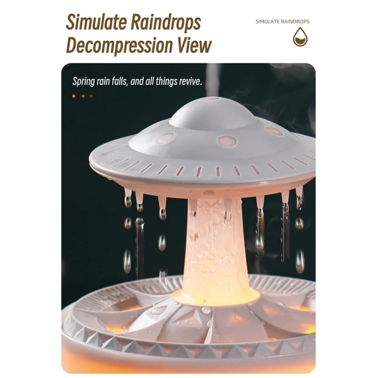UFO Water Drop Aromatherapy Humidifier Desktop Remote Control Diffuser, Plug: EU Plug(Wood Grain) - Image 3