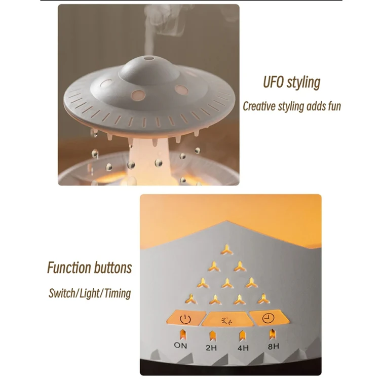 UFO Water Drop Aromatherapy Humidifier Desktop Remote Control Diffuser, Plug: EU Plug(Wood Grain) - Image 6