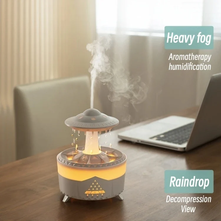 UFO Water Drop Aromatherapy Humidifier Desktop Remote Control Diffuser, Plug: EU Plug(Wood Grain) - Image 9