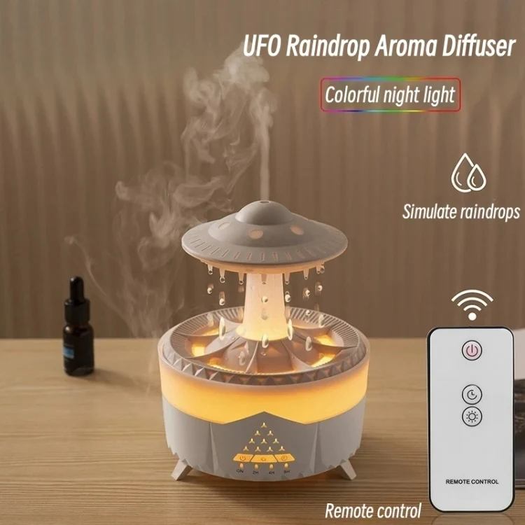 UFO Water Drop Aromatherapy Humidifier Desktop Remote Control Diffuser, Plug: US Plug(White) - Image 8