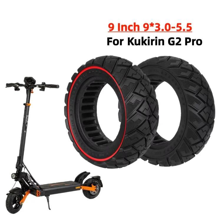 ULIP 9x3.0-5.5 Electric Scooter Solid Tire For Kukirin G2 Pro Off-Road Diamond Tread Replacement Tire(Red Line) - Image 2