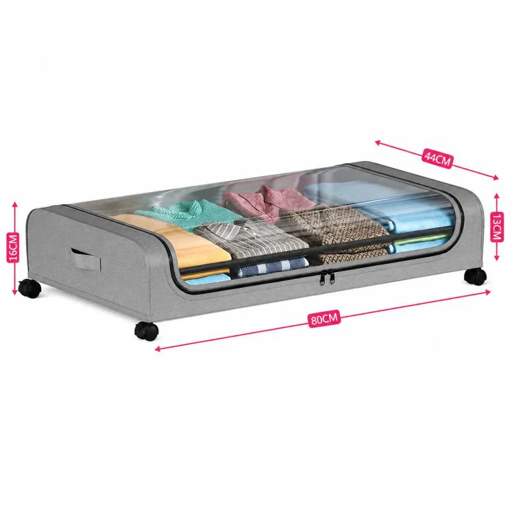 Underbed Storage Containers With Wheels Rolling Under Bed Organizer With Clear Lid(Curved Gray) - Image 5