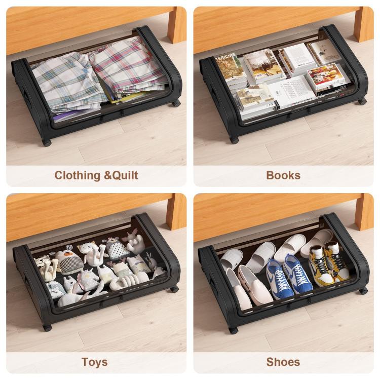 Underbed Storage Containers With Wheels Rolling Under Bed Organizer With Clear Lid(Curved Gray) - Image 6