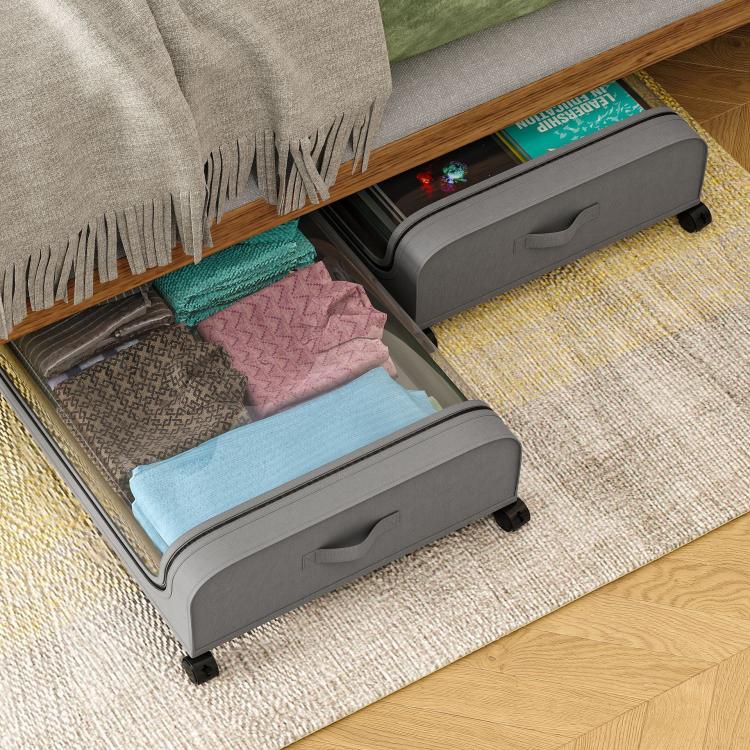 Underbed Storage Containers With Wheels Rolling Under Bed Organizer With Clear Lid(Curved Gray) - Image 8