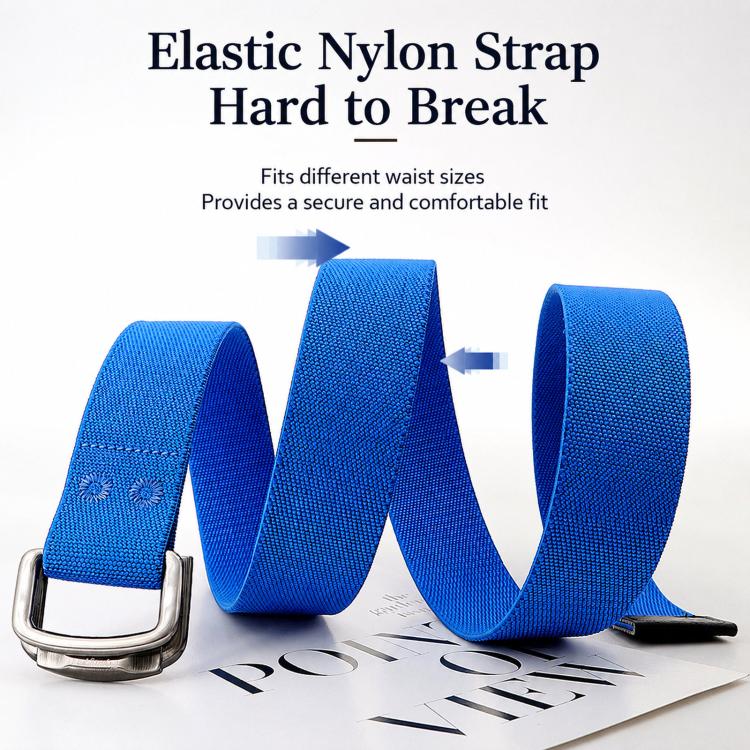 Unisex Elastic Nylon Web Belt Stretch Casual Jeans Belts With Alloy Double Buckle, Length: 105cm(Black) - Image 3