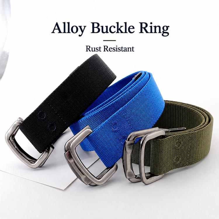 Unisex Elastic Nylon Web Belt Stretch Casual Jeans Belts With Alloy Double Buckle, Length: 115cm(Black) - Image 2