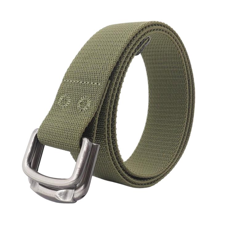 Unisex Elastic Nylon Web Belt Stretch Casual Jeans Belts With Alloy Double Buckle, Length: 125cm(Army Green)
