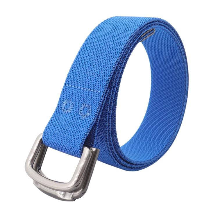 Unisex Elastic Nylon Web Belt Stretch Casual Jeans Belts With Alloy Double Buckle, Length: 125cm(Blue)