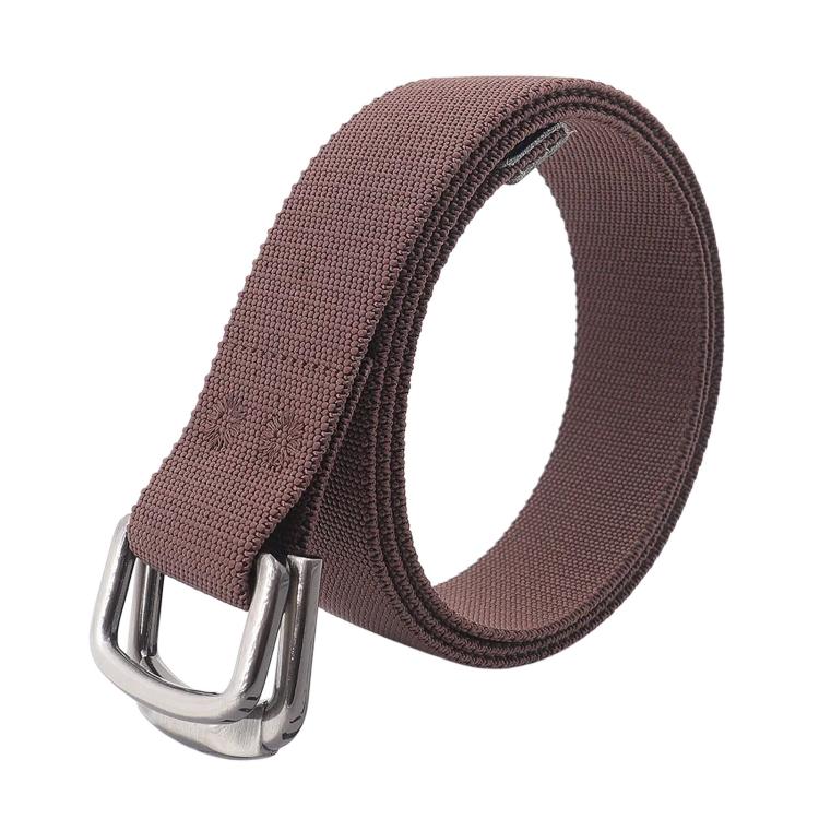 Unisex Elastic Nylon Web Belt Stretch Casual Jeans Belts With Alloy Double Buckle, Length: 125cm(Brown)