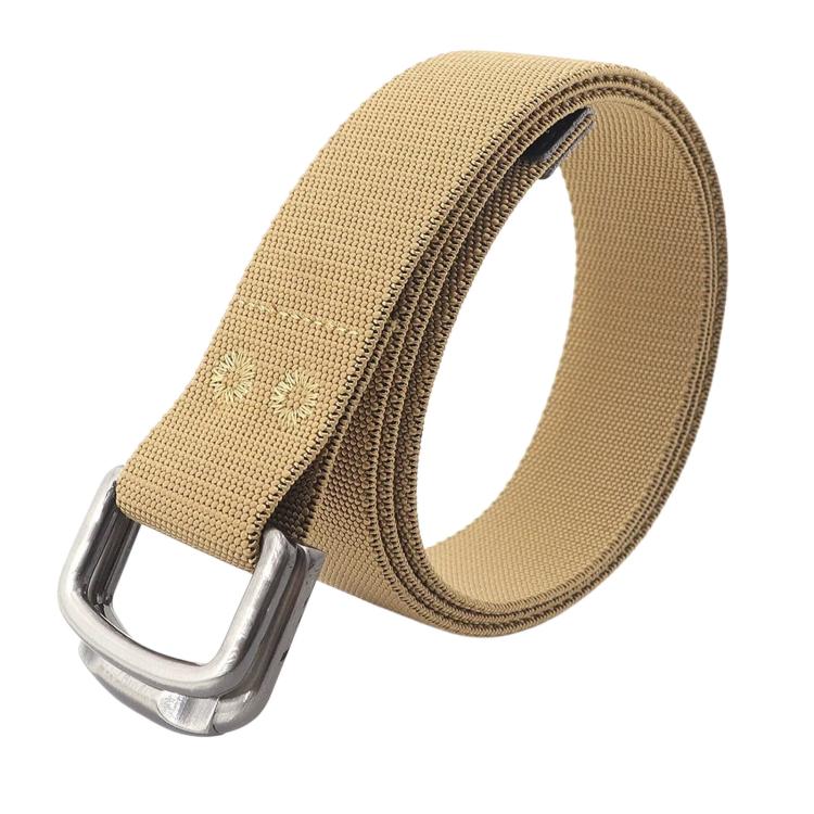 Unisex Elastic Nylon Web Belt Stretch Casual Jeans Belts With Alloy Double Buckle, Length: 125cm(Khaki)
