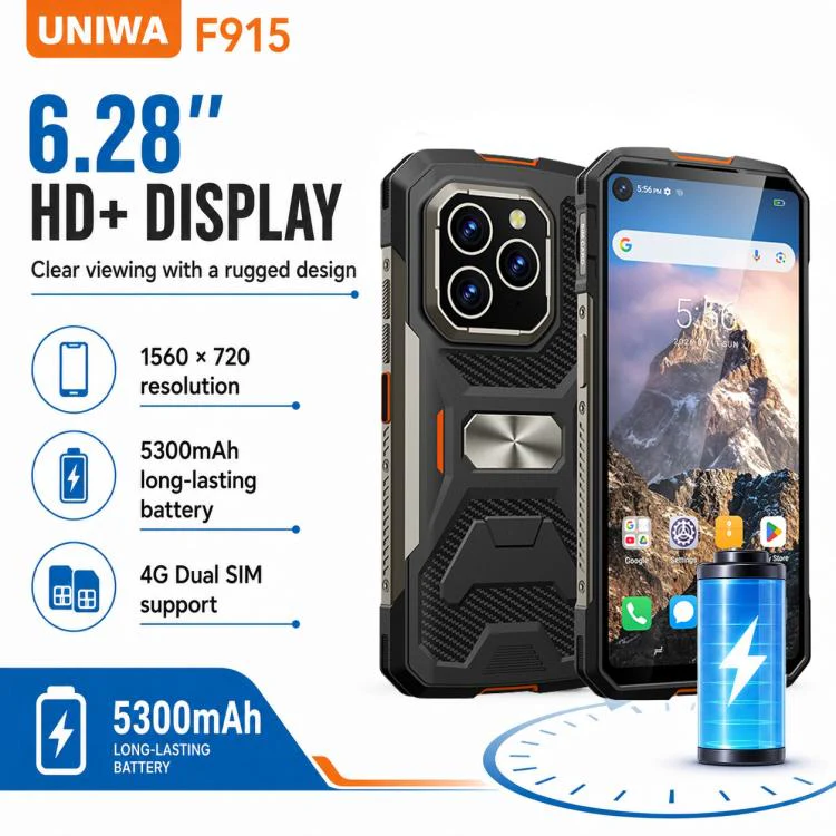 UNIWA F915 Rugged Phone, 4GB+64GB,  6.28 inch Android 160 Unisoc T310 Quad Core, Network: 4G, NFC, Plug:US Plug(Black Orange) - Image 6