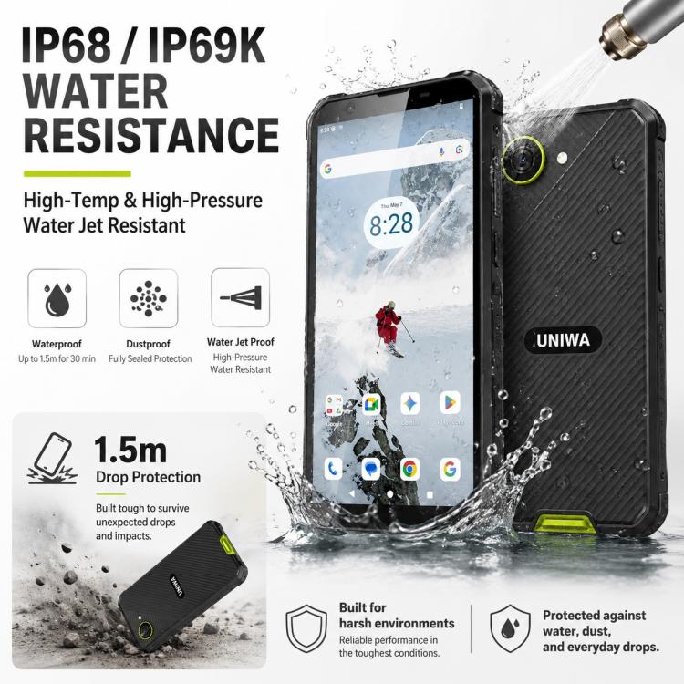 UNIWA F999 Rugged Phone, 4GB+64GB, 5.33 inch Android 16.0 Unisoc T615 UMS9230E Octa Core, PTT Button, Network: 4G, NFC, Plug:AU Plug(Black Green) - Image 7