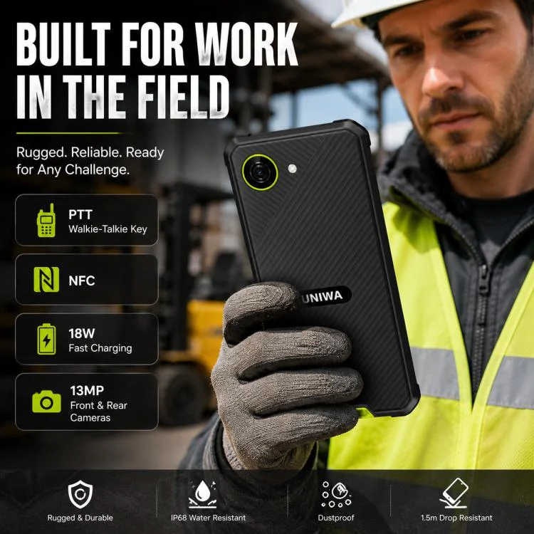 UNIWA F999 Rugged Phone, 4GB+64GB, 5.33 inch Android 16.0 Unisoc T615 UMS9230E Octa Core, PTT Button, Network: 4G, NFC, Plug:EU Plug(Black Green) - Image 11
