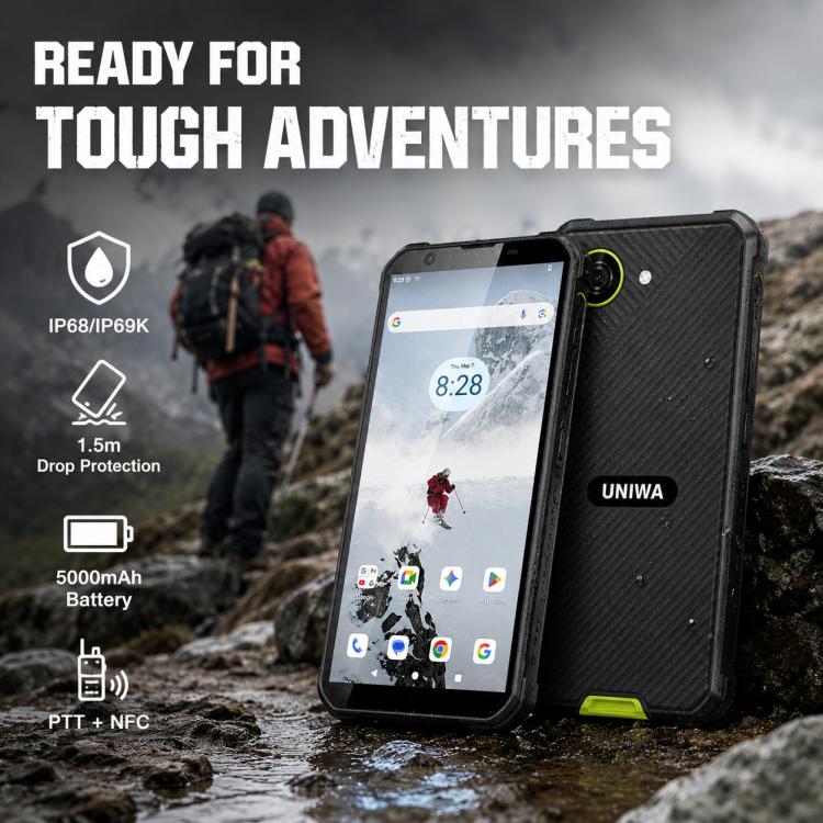 UNIWA F999 Rugged Phone, 4GB+64GB, 5.33 inch Android 16.0 Unisoc T615 UMS9230E Octa Core, PTT Button, Network: 4G, NFC, Plug:US Plug(Black Green) - Image 10