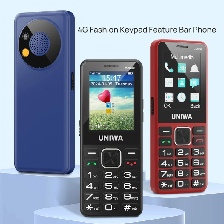 UNIWA V2000 Elder Keypad Phone, 2.4 inch Unisoc T107, 1700mAh Battery, LED Flashlight, SOS, Network: 4G, AU Plug (Blue) - Image 2