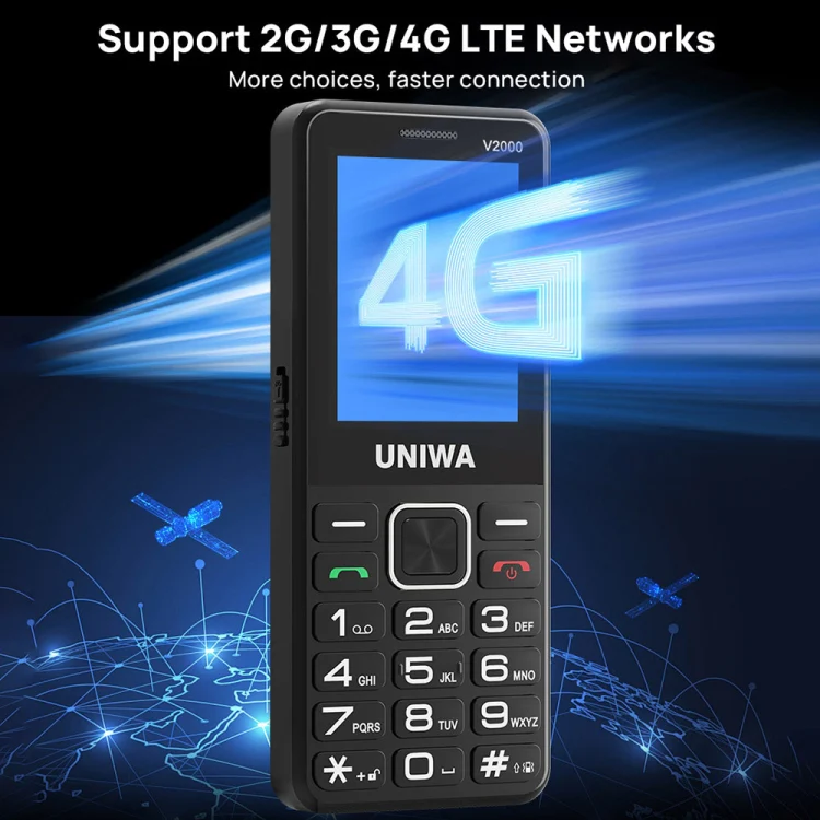 UNIWA V2000 Elder Keypad Phone, 2.4 inch Unisoc T107, 1700mAh Battery, LED Flashlight, SOS, Network: 4G, EU Plug (Red) - Image 4