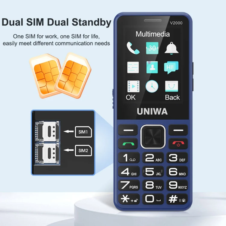 UNIWA V2000 Elder Keypad Phone, 2.4 inch Unisoc T107, 1700mAh Battery, LED Flashlight, SOS, Network: 4G, EU Plug (Red) - Image 6