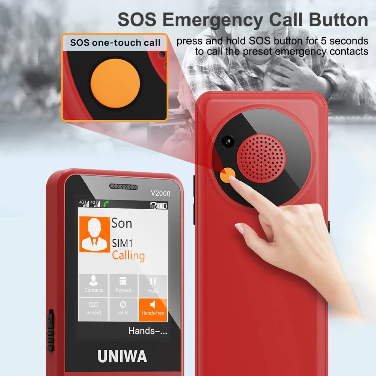UNIWA V2000 Elder Keypad Phone, 2.4 inch Unisoc T107, 1700mAh Battery, LED Flashlight, SOS, Network: 4G, UK Plug (Blue) - Image 11