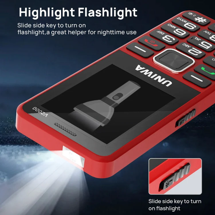 UNIWA V2000 Elder Keypad Phone, 2.4 inch Unisoc T107, 1700mAh Battery, LED Flashlight, SOS, Network: 4G, UK Plug (Blue) - Image 8