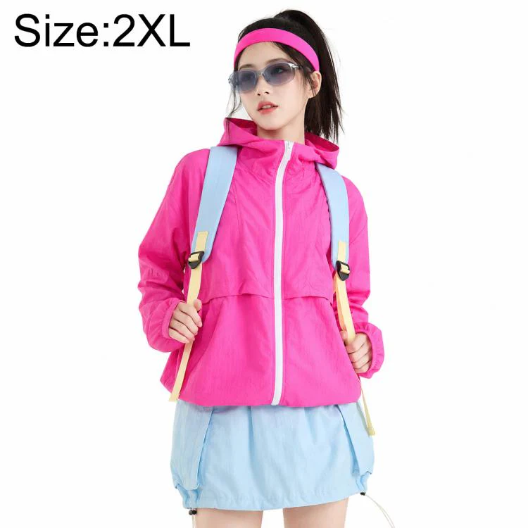 UPF50+ Cooling Fiber Lightweight Breathable Sun Protection Coat, Size:2XL(Rose Red)