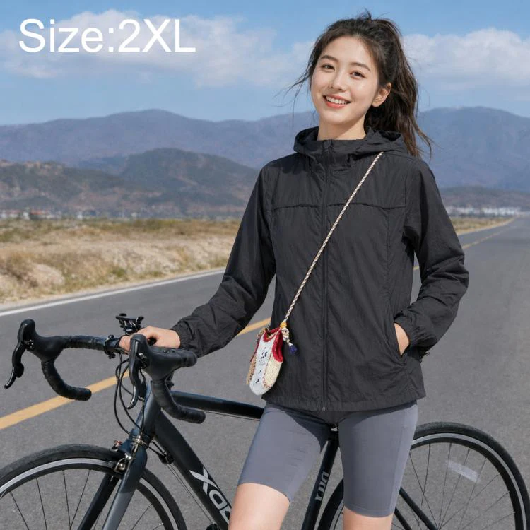 UPF50+ Cooling Fiber Lightweight Breathable Sun Protection Women Coat, Size:2XL(Meteorite Black)