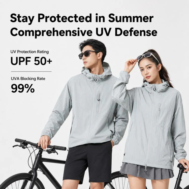 UPF50+ Lightweight Breathable Sun Protection Coat with Black Rubber Brim Hood, Size:S(Light Grey) - Image 7