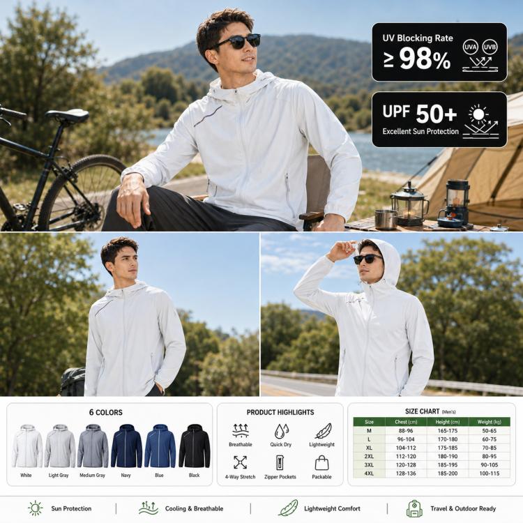 UPF50+ Lightweight Breathable Sun Protection Men Coat, Size:4XL(Light Gray) - Image 2