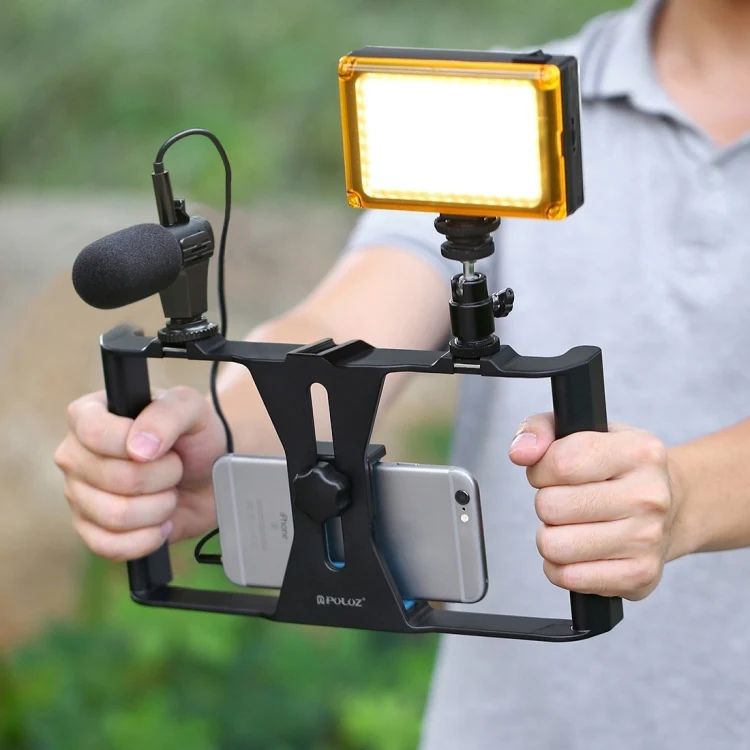[US Warehouse] PULUZ 4 in 1 Vlogging Live Broadcast LED Selfie Light Smartphone Video Rig Kits with Microphone + Tripod Mount + Cold Shoe Tripod Head for iPhone, Galaxy, Huawei, Xiaomi, HTC, LG, Google, and Other Smartphones(Blue) - Image 10