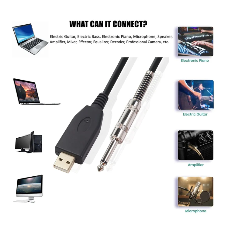 US48S USB to 6.35mm Electric Guitar Recording Cable, Cable Length:2m - Image 4