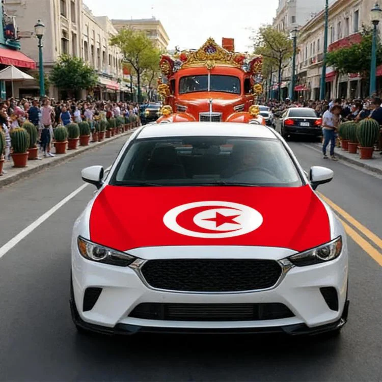 USA-Canada-Mexico World Cup Cheering Flag Dustproof Car Cover, Specification: Tunisia(125x150cm)