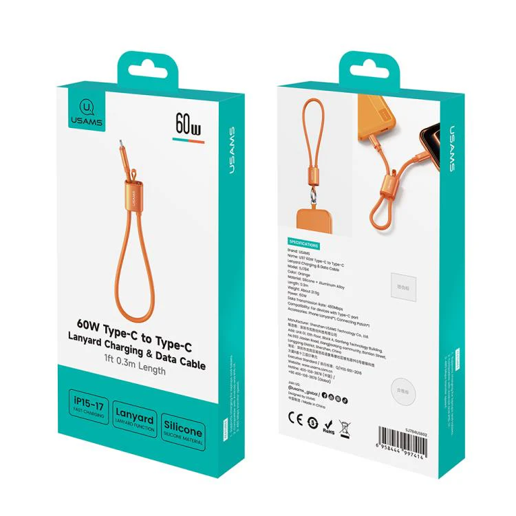 USAMS SJ784 U97 60W USB-C / Type-C to USB-C / Type-C Lanyard Fast Charging Data Cable, Length:30cm(Metal Gray) - Image 10