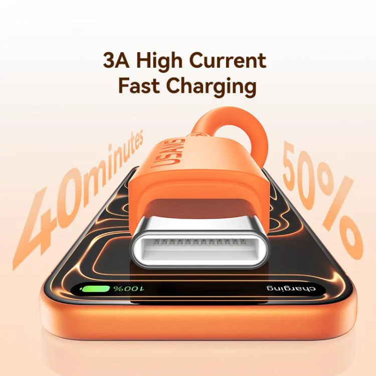 USAMS SJ786 U98 3A USB to Type-C Silicone Fast Charging Data Cable, Length: 1m(Orange) - Image 4