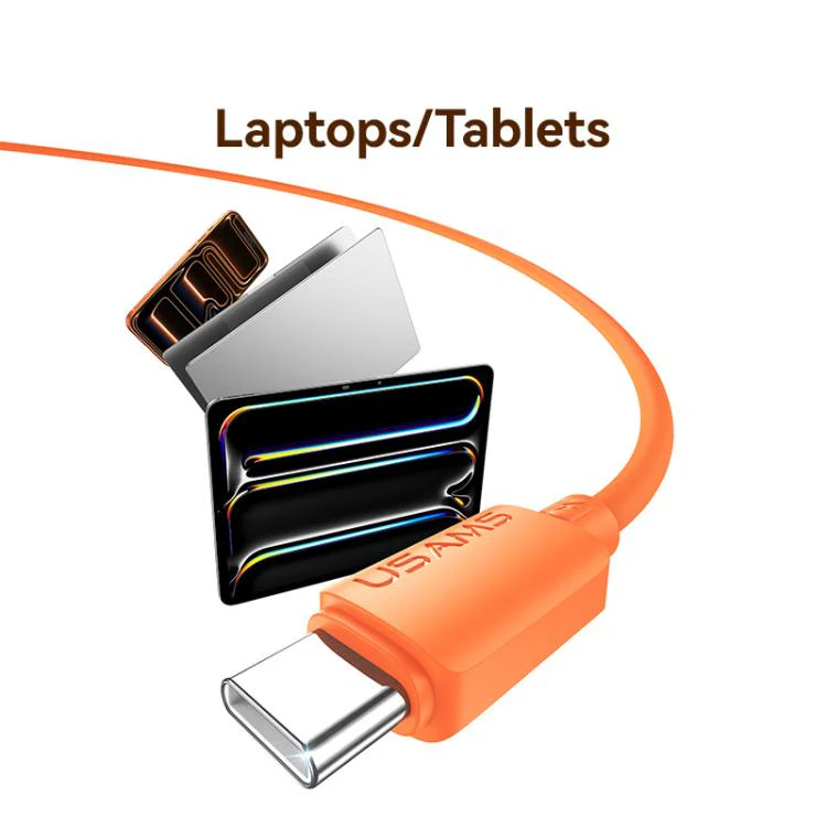USAMS SJ787 U98 60W Type-C to Type-C Silicone Fast Charging Data Cable, Length: 1m(Orange) - Image 5