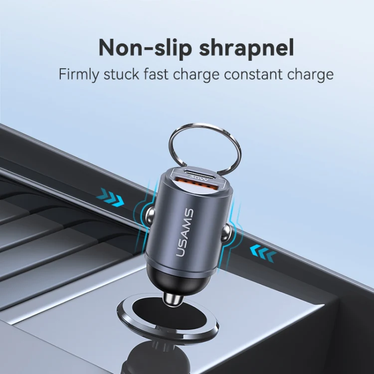 USAMS US-CC206 C38 PD30W USB + Type-C Dual Port Fast Charging Aluminum Alloy Car Charger(Purple) - Image 6