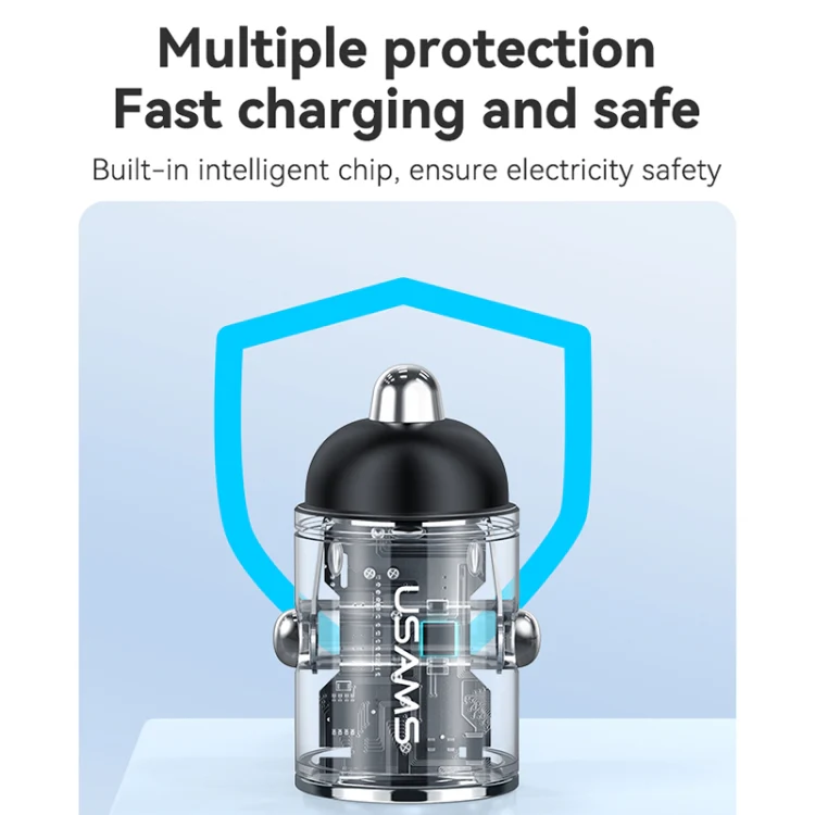 USAMS US-CC206 C38 PD30W USB + Type-C Dual Port Fast Charging Aluminum Alloy Car Charger(Purple) - Image 7