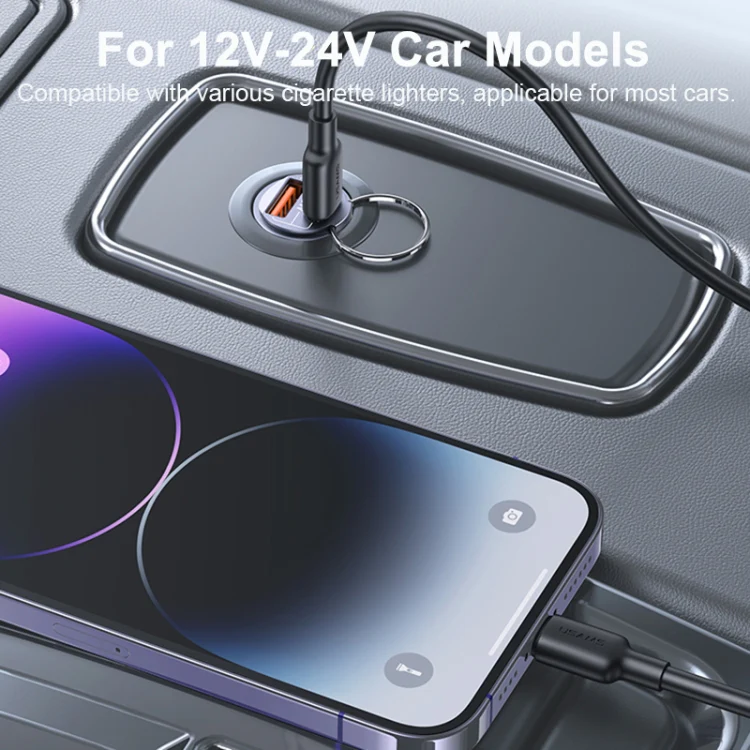 USAMS US-CC206 C38 PD30W USB + Type-C Dual Port Fast Charging Aluminum Alloy Car Charger(Purple) - Image 8