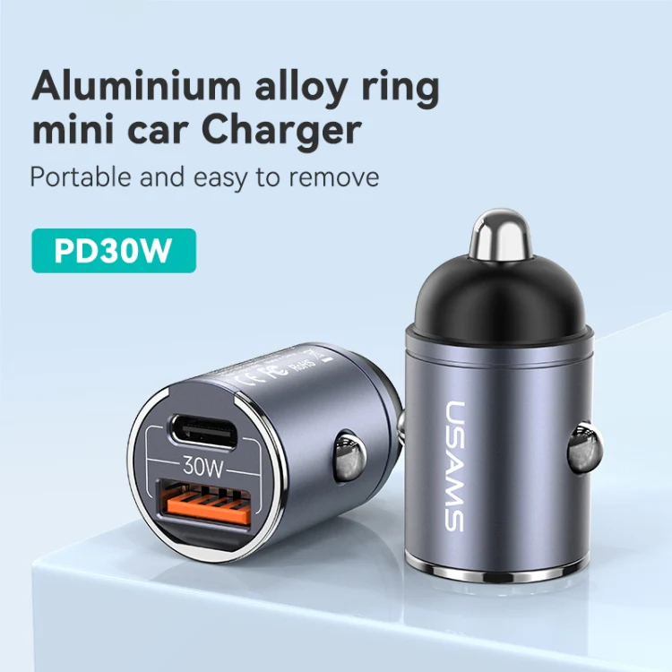 USAMS US-CC206 C38 PD30W USB + Type-C Dual Port Fast Charging Aluminum Alloy Car Charger(Tarnish) - Image 2