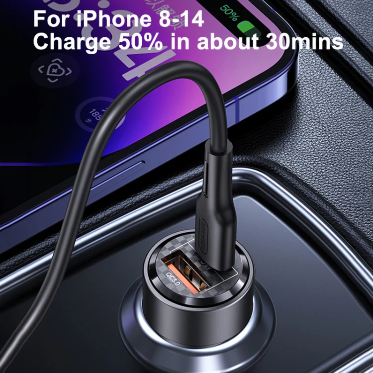 USAMS US-CC208 C39 60W USB + Type-C Dual Port Fast Charging Aluminum Alloy Transparent Car Charger(Black) - Image 5