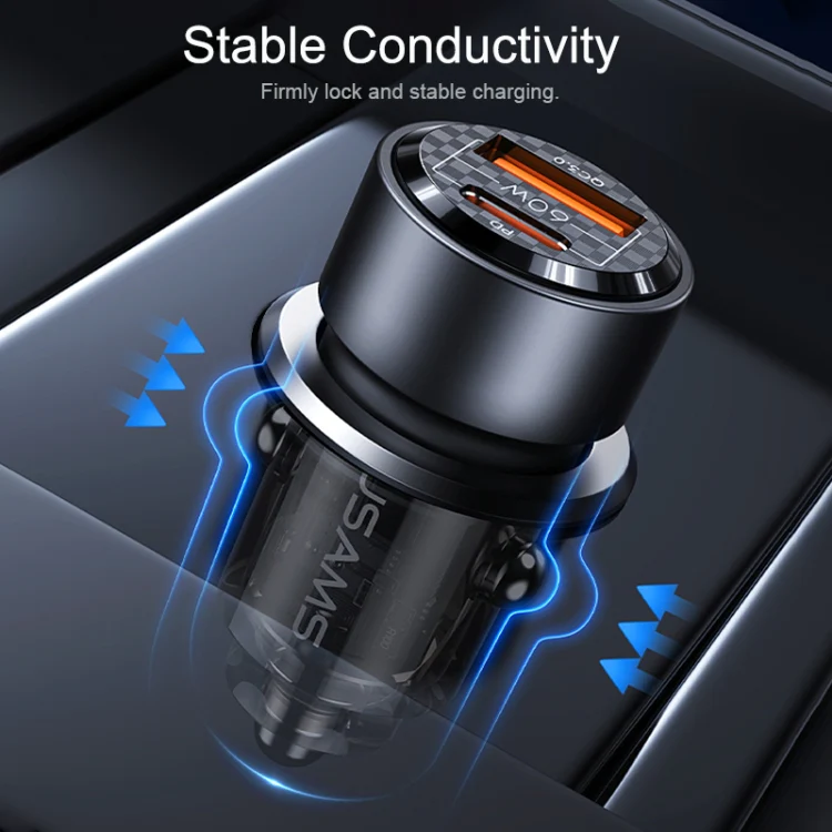 USAMS US-CC208 C39 60W USB + Type-C Dual Port Fast Charging Aluminum Alloy Transparent Car Charger(Black) - Image 7