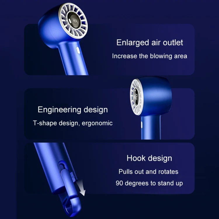 USB Charging Digital Display Handheld Turbo Fan Portable Foldable Buckle Small Fan(Blue) - Image 7