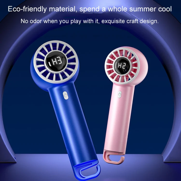 USB Charging Digital Display Handheld Turbo Fan Portable Foldable Buckle Small Fan(Pink) - Image 3