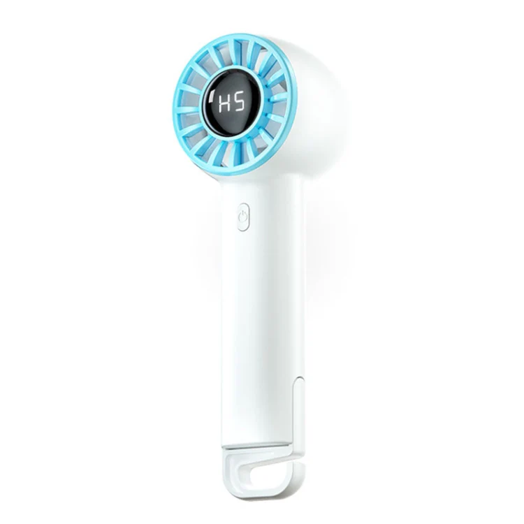 USB Charging Digital Display Handheld Turbo Fan Portable Foldable Buckle Small Fan(White)