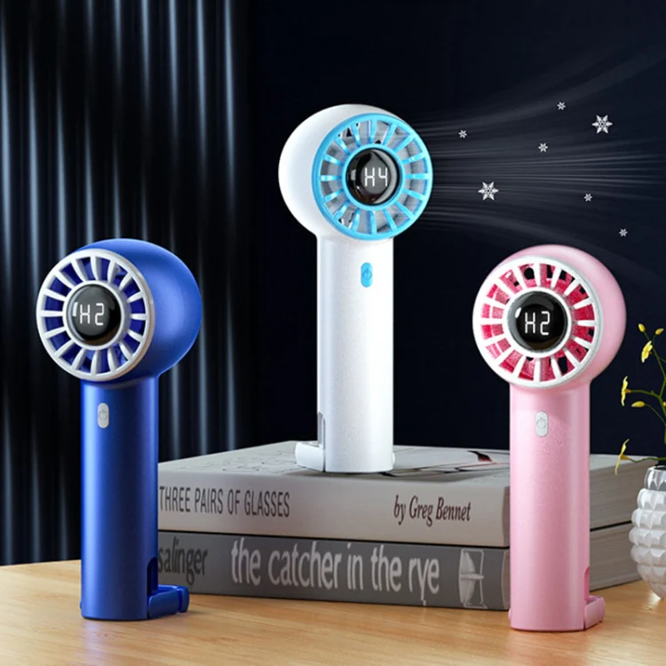 USB Charging Digital Display Handheld Turbo Fan Portable Foldable Buckle Small Fan(White) - Image 2
