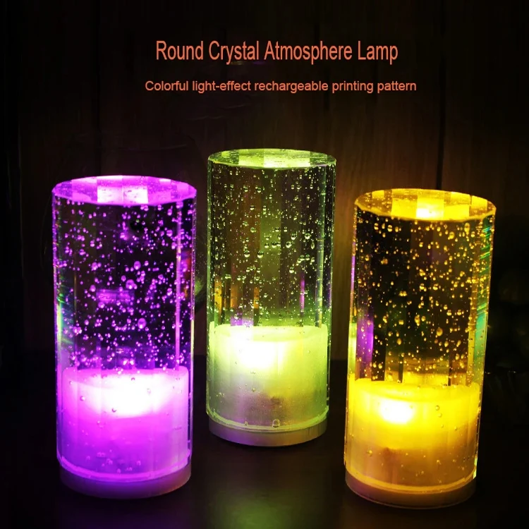 USB Charging LED Round Bar Crystal Lamp KTV Atmosphere Decorative Light, Color: Yellow - Image 7