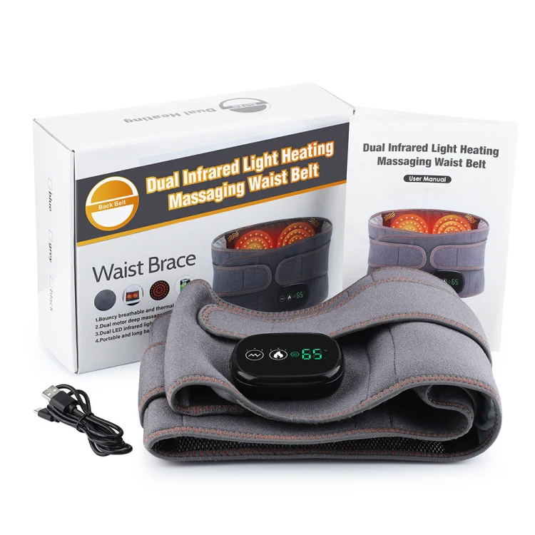 USB Charging Red Light Heating Massage Lumbar Belt Warming Waist Belt(Gray) - Image 2