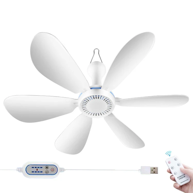 USB Home Dormitory Mute High Wind Power Mini Fan Six Blade Small Ceiling Fan, Style: Fan+Remote Control Speed Control Cord